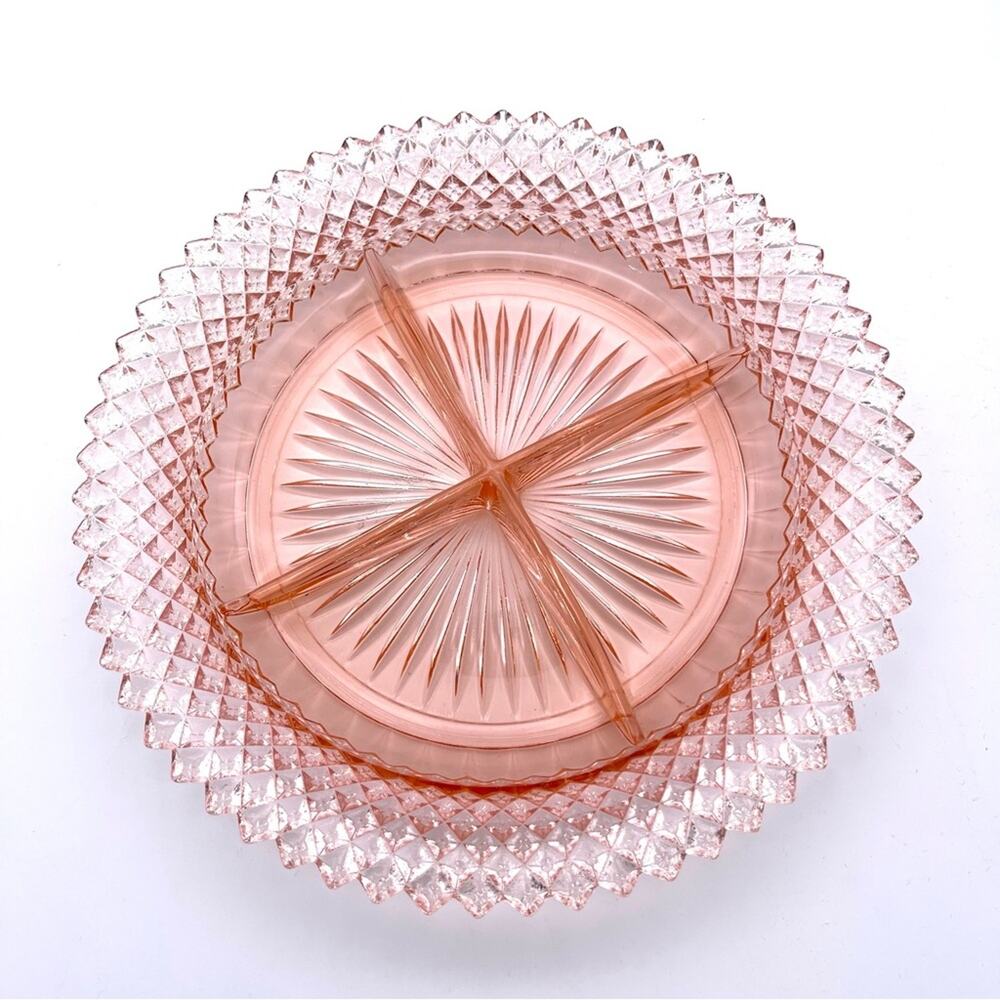 Vintage 1930's Hocking Pink Miss America Depression Glass 4-Part Relish Plate